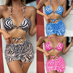 Damen Triangel-Bikini-Set mit transparentem Wickelrock und animalischem Muster R&B