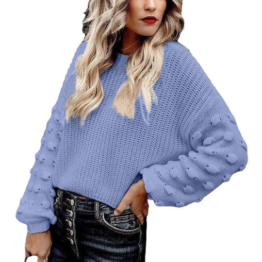 Damen Strickpullover mit strukturiertem Design und lässigen Puffärmeln R&B