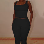 Damen Sportliches Crop-Top und legere Flared Pants Set R&B