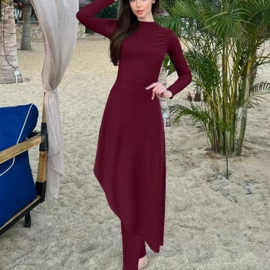 Damen eleganter Strandanzug mit asymmetrischem Schnitt und langen Ärmeln R&B