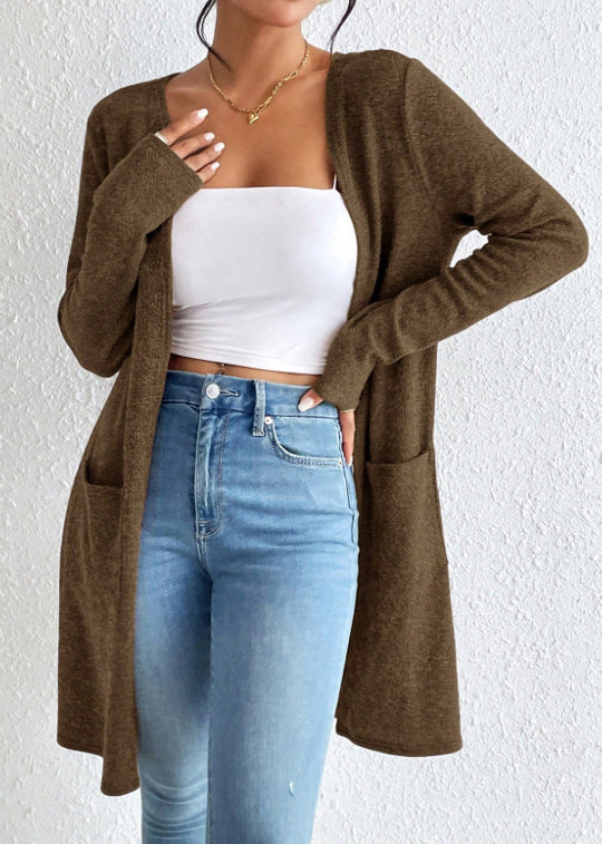 Damen Langer Strickcardigan mit praktischen Taschen R&B
