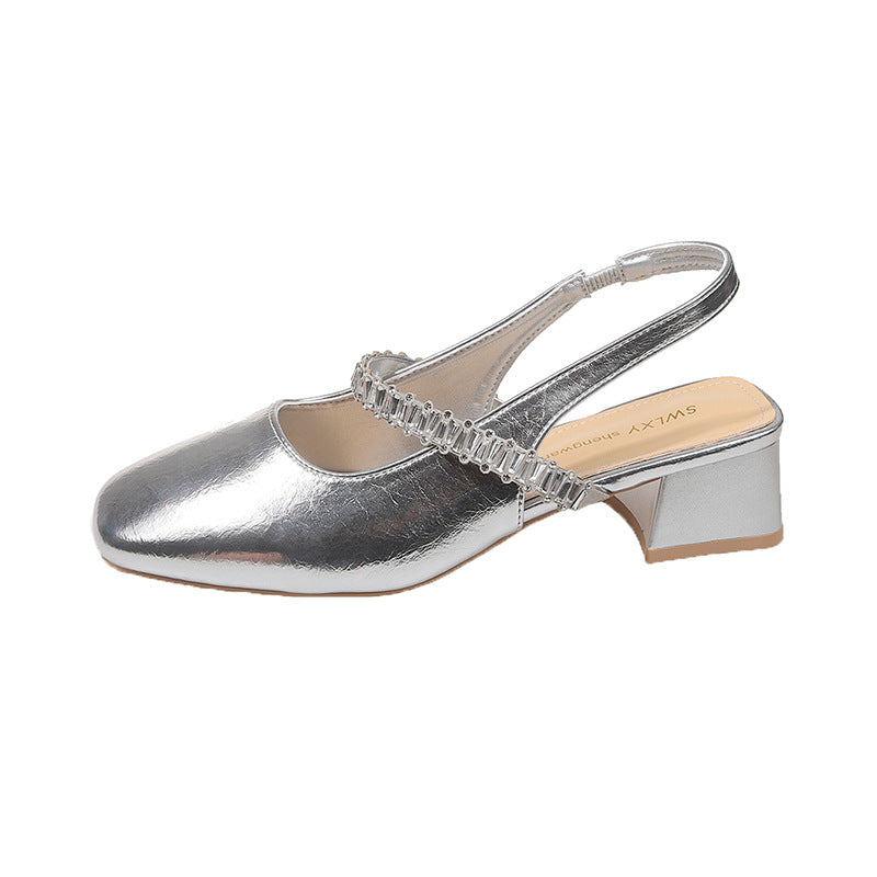 Damen elegante Slingback-Schuhe mit funkelnder Akzent-Riemchen