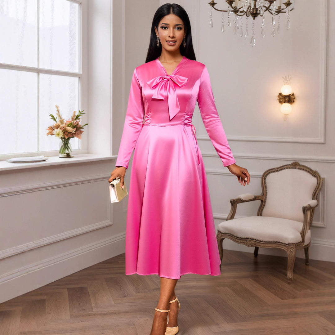Damen Elegantes Midikleid mit Raffinierter Schleifenbindung R&B