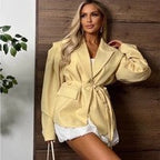 Damen eleganter Oversized-Blazer mit Gürteldetail R&B