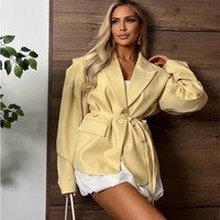 Damen eleganter Oversized-Blazer mit Gürteldetail R&B