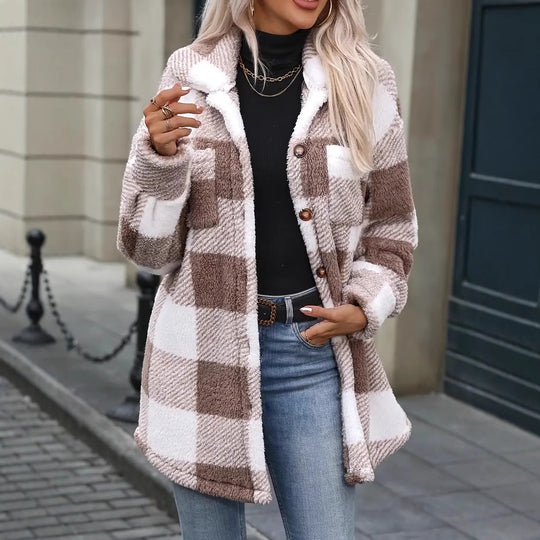 Damen Oversized Karofleecejacke R&B