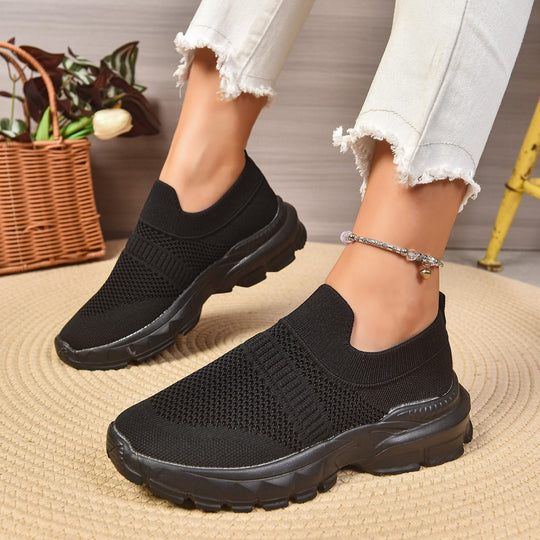 Damen trendige Slip-On Sneakers mit atmungsaktivem Strickdesign R&B