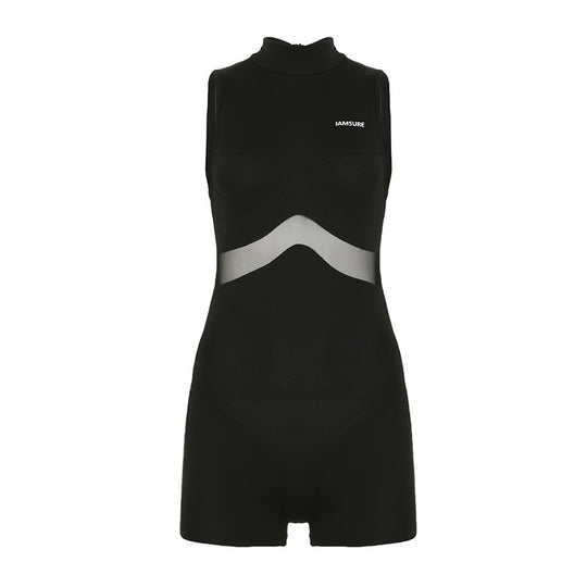 Damen Sportlicher Body mit hohem Kragen und innovativen Kompressionsdetails R&B