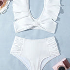 Damen Hochgeschnittener Bikini mit Rüschendetails R&B