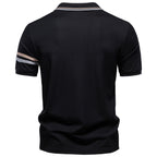 Herren nan atmungsaktives elastisches Poloshirt mit kurzem Reißverschluss und Kontraststreifen an Ärmeln R&B