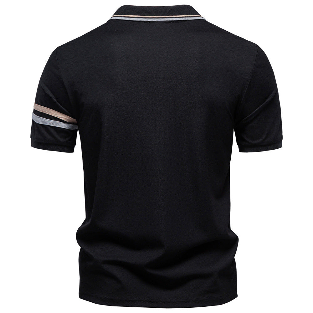 Herren nan atmungsaktives elastisches Poloshirt mit kurzem Reißverschluss und Kontraststreifen an Ärmeln R&B