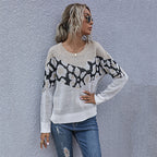 Damen Strickpullover mit modernem grafischen Muster und lässigem Schnitt R&B