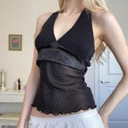 Damen Verspieltes Spaghetti-Trägertop mit transparenten Akzenten und Punkten R&B