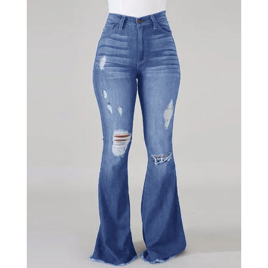 Damen Bootcut-Jeans mit ausgefranstem Saum und Destroyed-Details R&B