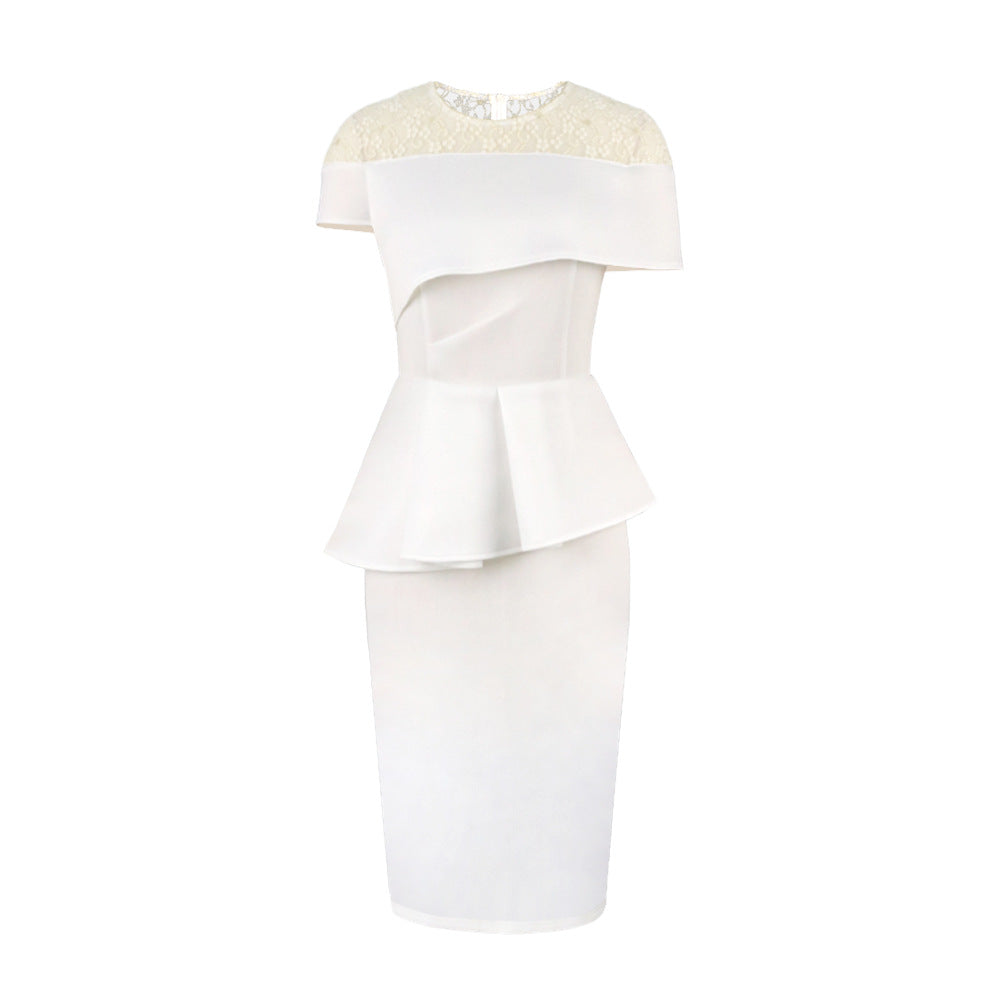 Damen elegantes Kleid mit raffiniertem Peplum-Schnitt und Spitzenakzenten R&B
