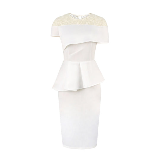 Damen elegantes Kleid mit raffiniertem Peplum-Schnitt und Spitzenakzenten R&B