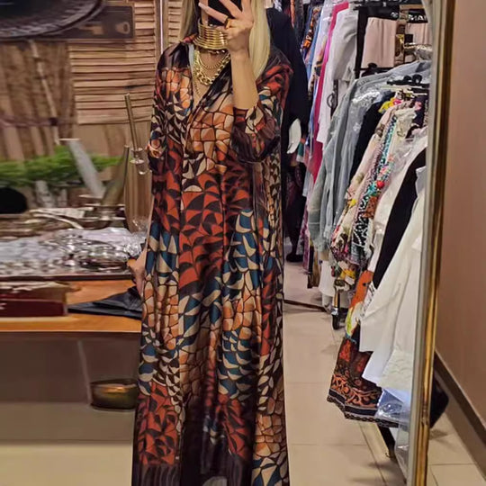Damen Maxikleid mit modernen geometrischen Mustern Heidi-Mode
