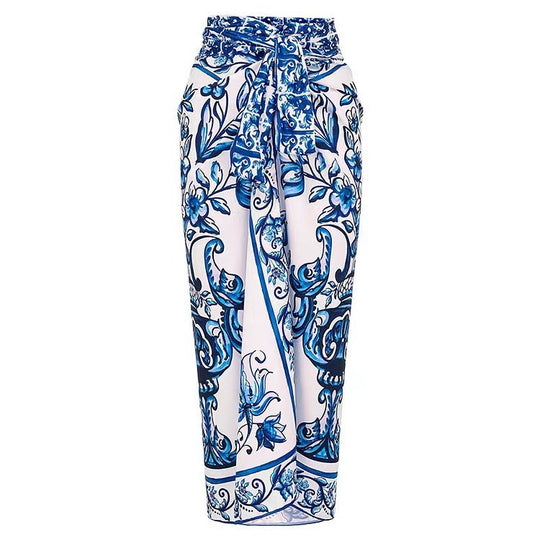 Damen Badeanzug mit floralem Druck und passendem Wickelrock R&B