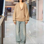 Damen Strickpullover mit V-Ausschnitt und lässigem Schnitt R&B