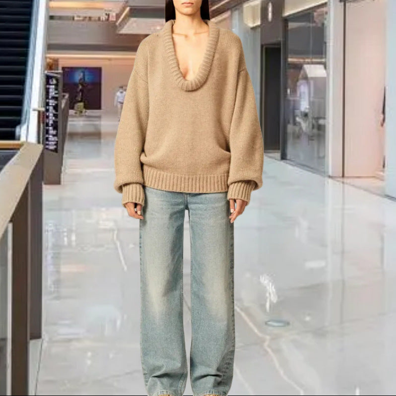Damen Strickpullover mit V-Ausschnitt und lässigem Schnitt R&B