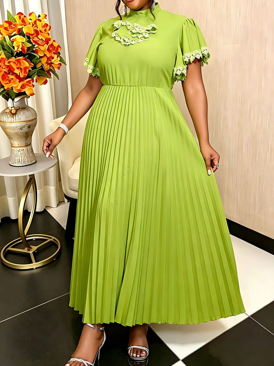 Damen Elegantes Maxi-Kleid mit Plisseefalten und Rüschendetails R&B