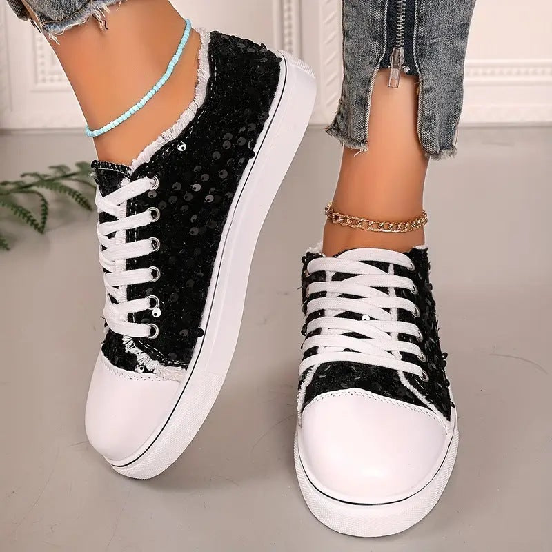 Damen Trendige Sneakers mit funkelnden Pailletten und komfortabler Sohle R&B