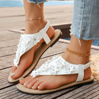 Damen Zehentrenner-Sandalen mit floralem Design und elastischem Riemendesign R&B
