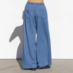 Damen nan weite Highwaist-Jeanshose mit elastischem Bund und dekorativer Knopfleiste R&B