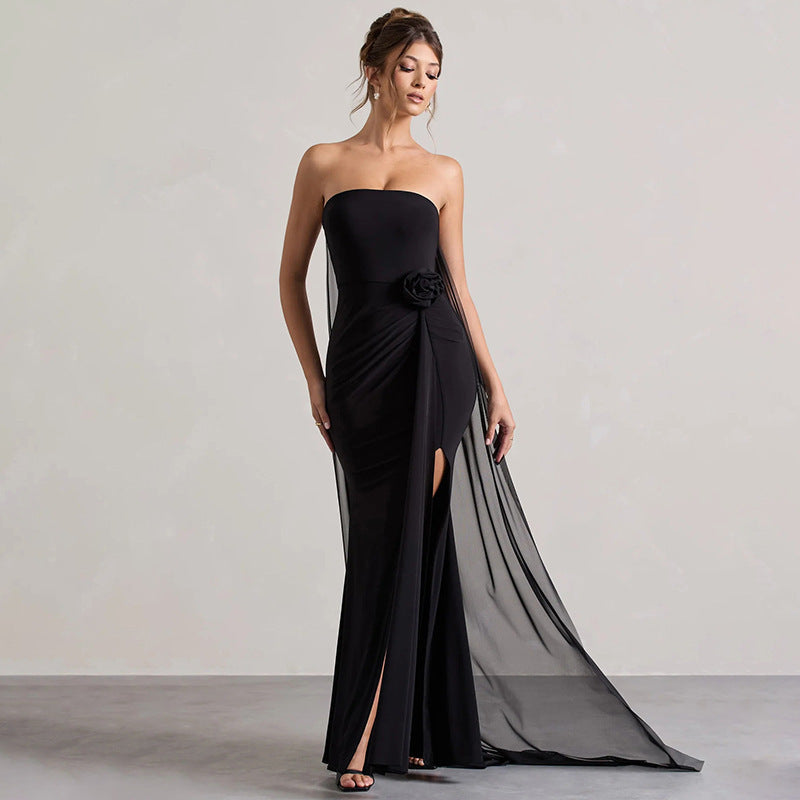 Damen Strapless Abendkleid mit schicker Drapierung und verführerischem Schlitz R&B