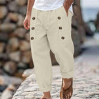 Herren lässige Leinen-Cargo-Hose mit praktischen Knöpfen und seitlichen Taschen R&B