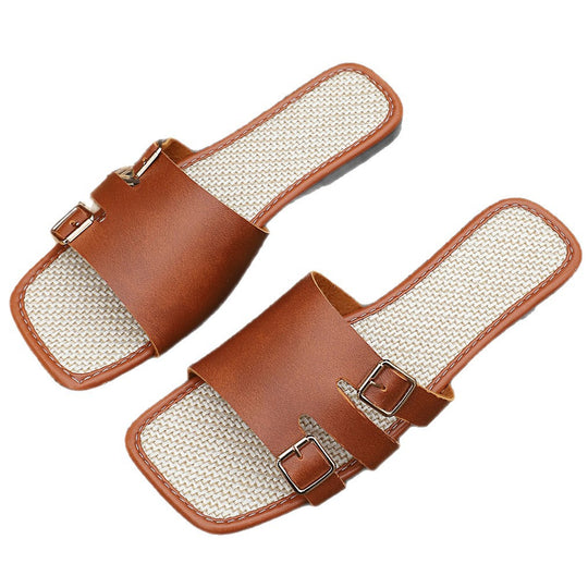 Damen Bequeme und stilvolle Slippers mit verstellbaren Riemchen und eleganten Schnallen R&B