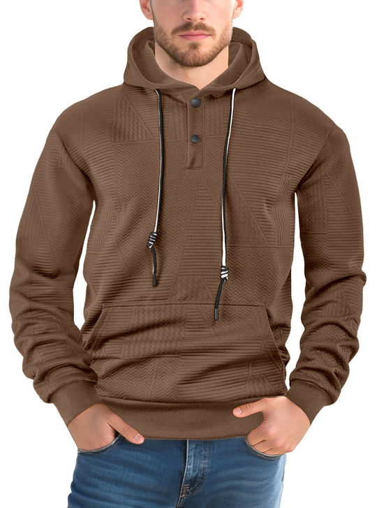 Herren nan strukturierter Kapuzenpullover mit Druckknopfleiste und Kängurutasche R&B
