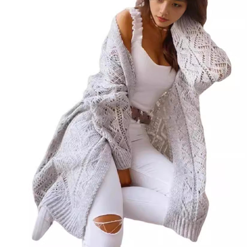 Damen Großer Strickcardigan mit Ajourmuster R&B