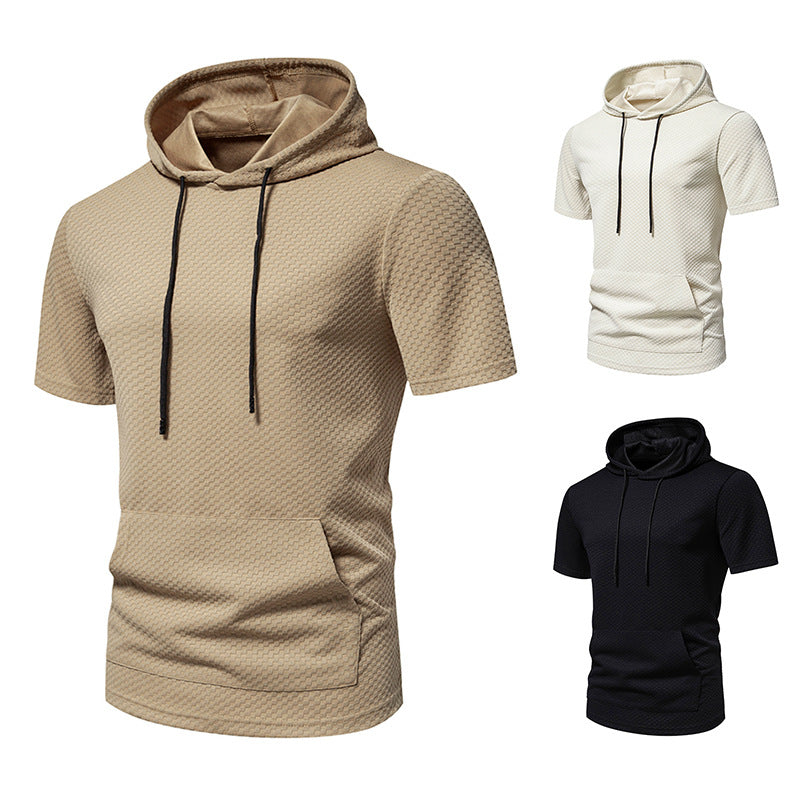 Herren Kurzarmkapuzenpullover mit strukturiertem Design
