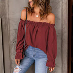 Damen Off-Shoulder Bluse mit Raffungen und weiten Ärmeln R&B