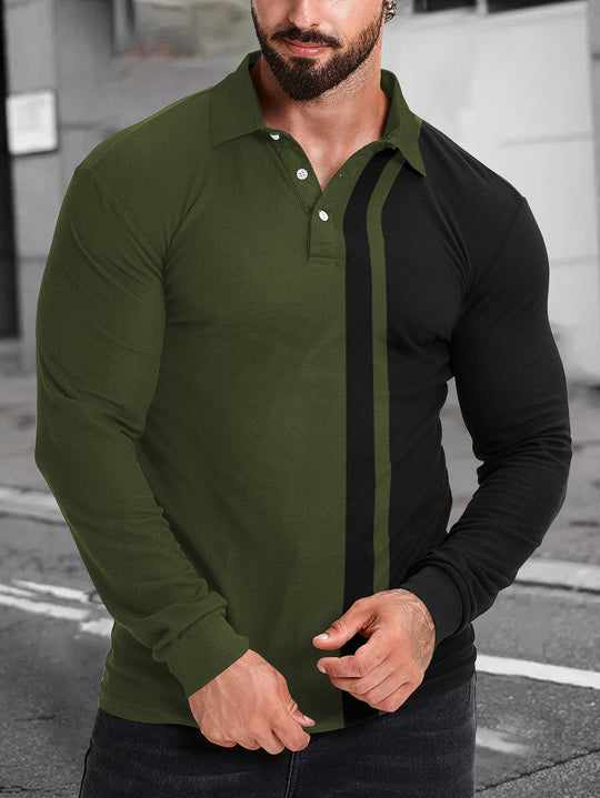 Herren Langarm-Polohemd mit modernem Farbblockdesign R&B