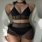 Damen verführerisches Mesh-Crop-Top und Rock-Set