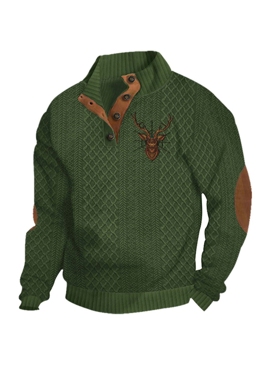 Herren nan Heritage-Strukturpullover mit Stehkragen Lederimitat-Besatz Ellenbogen-Patches und Halbknopfleiste R&B