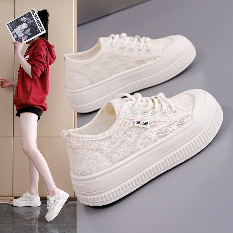 Damen Sneakers mit floralem Spitzen-Obermaterial und modischem Plateau R&B