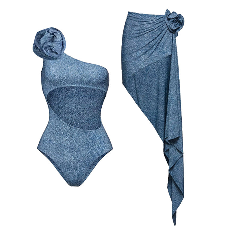 Damen Bikiniset mit eleganten Rüschen und stilvollem Überrock R&B