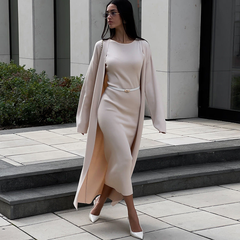 Damen elegantes Maxikleid mit passendem Oversized-Mantel Heidi-Mode