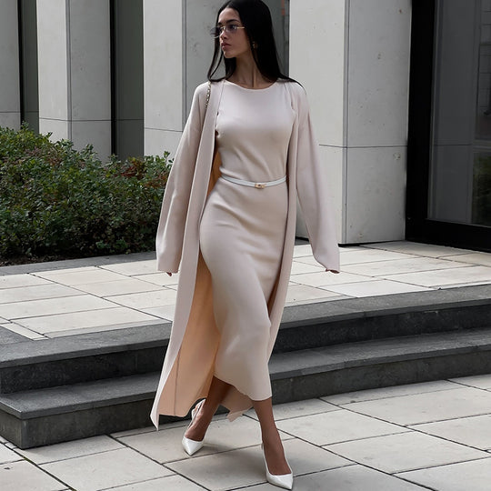 Damen elegantes Maxikleid mit passendem Oversized-Mantel Heidi-Mode