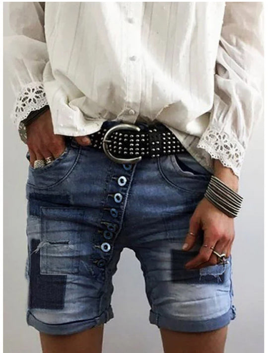 Damen modische Denim-Shorts mit funktionalen Taschen und distressed Akzenten R&B