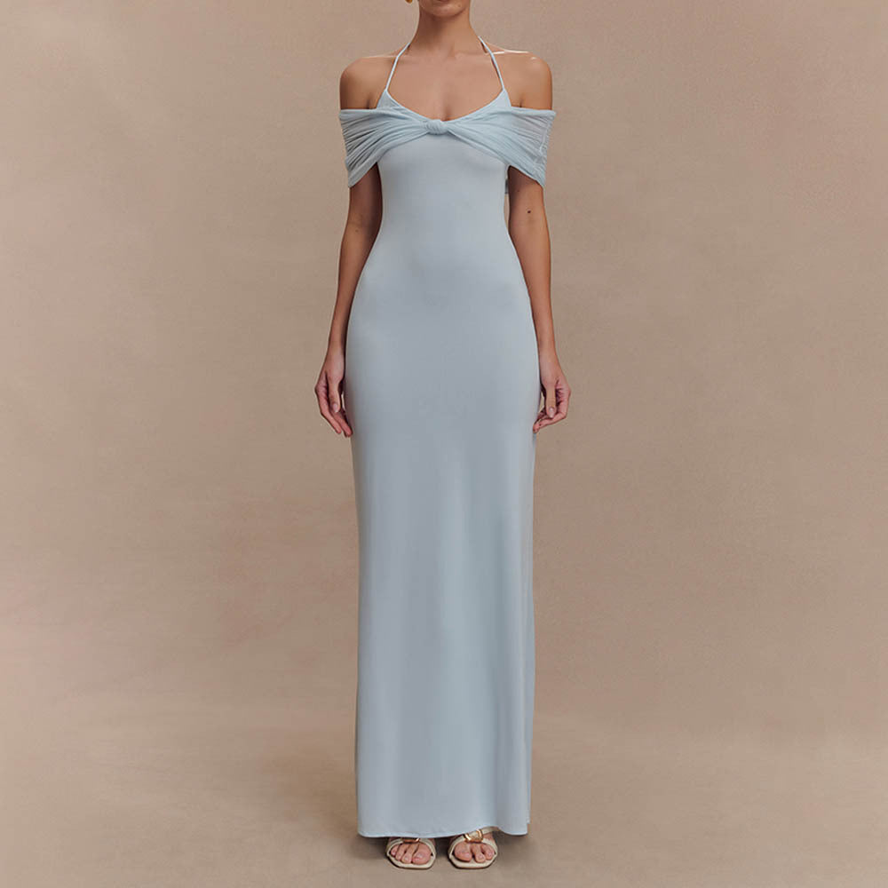 Damen Elegantes Maxi-Kleid mit schulterfreien Raffungen R&B