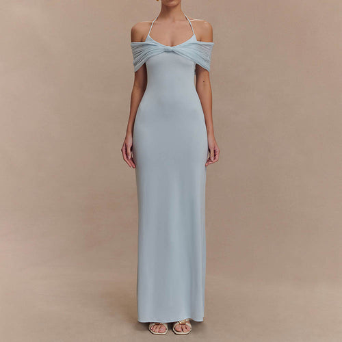 Damen Elegantes Maxi-Kleid mit schulterfreien Raffungen R&B