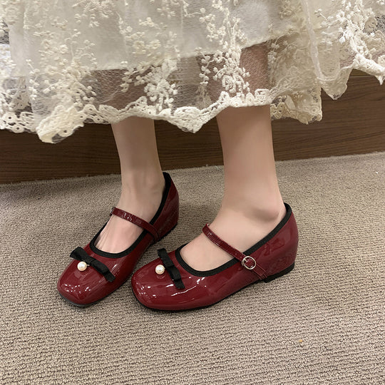 Damen Ballerinas mit modischer Schleife und perlenverziertem Riemen R&B