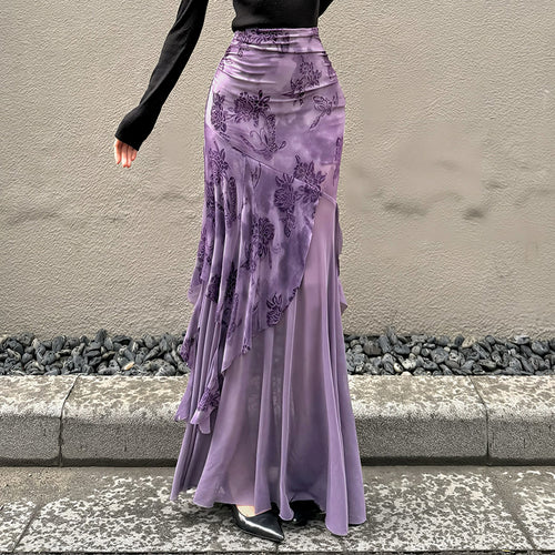 Damen Maxi-Rock mit floralem Design und asymmetrischem Schnitt R&B