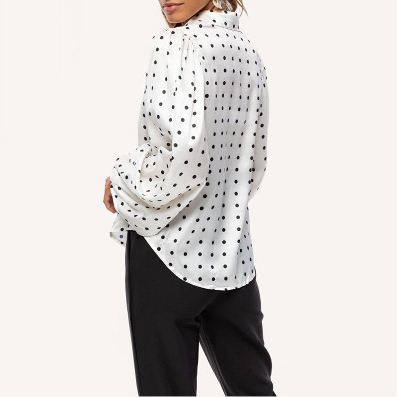 Damen Polka Dot Ballonärmel Bluse