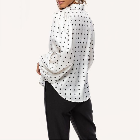Damen Polka Dot Ballonärmel Bluse R&B