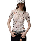 Damen Figurbetontes Polka-Dot T-Shirt mit verspieltem Tierdesign R&B